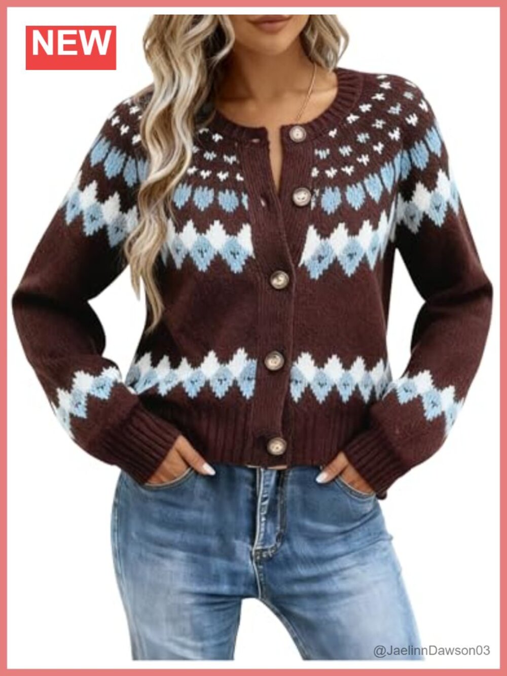 EMMIOL Womens Fair Isle Sweater Cropped Button Up Long Sleeve Cardigans
